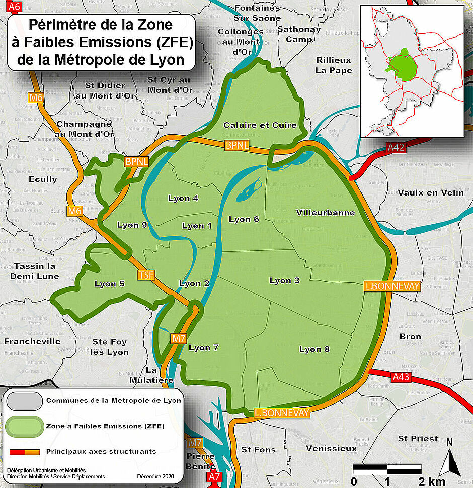 cartographie du périmètre de la zone à faible emissions de métropole de Lyon - Agrandir l'image (fenêtre modale)